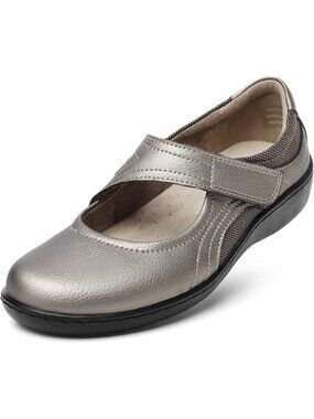 Women's Pewter Mary Jane Walking Strap Orthopedic Comfortable Cushioned Flats